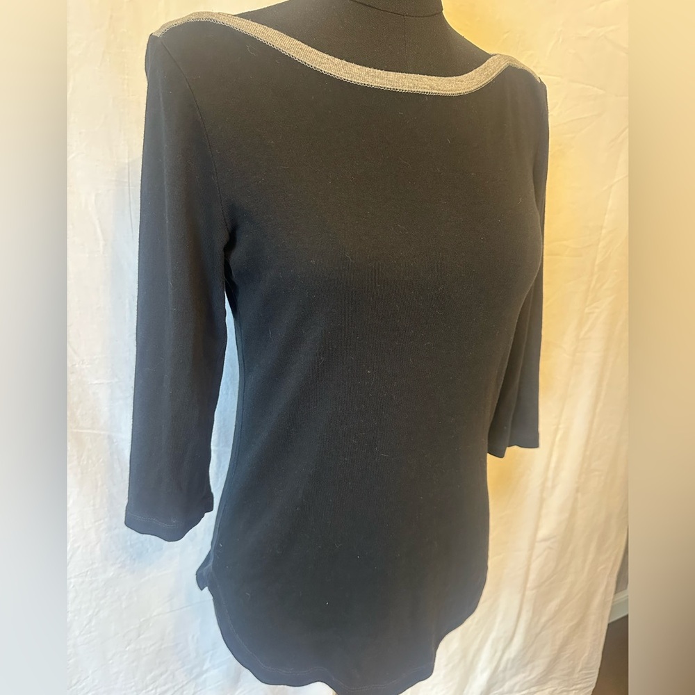 GAP The Bowery Super Soft‎ Boatneck Top Black Gray Trim S